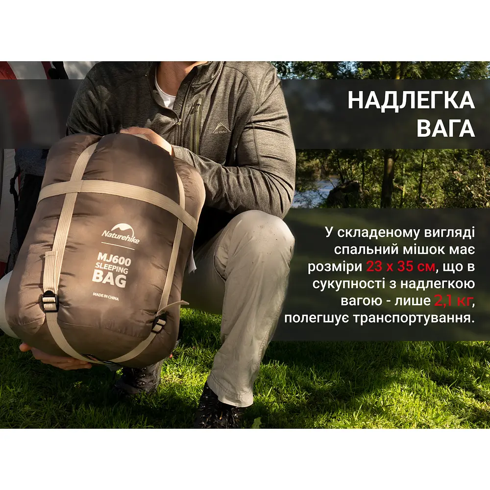 Спальник з капюшоном Naturehike MJ600 CNK2300SD014, коричневий - фото 11
