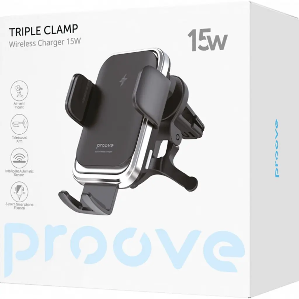Автотримач із бездротовою зарядкою Proove Nitro Charge 15W Dark Gray (WHNC15002001) [136216] - фото 3