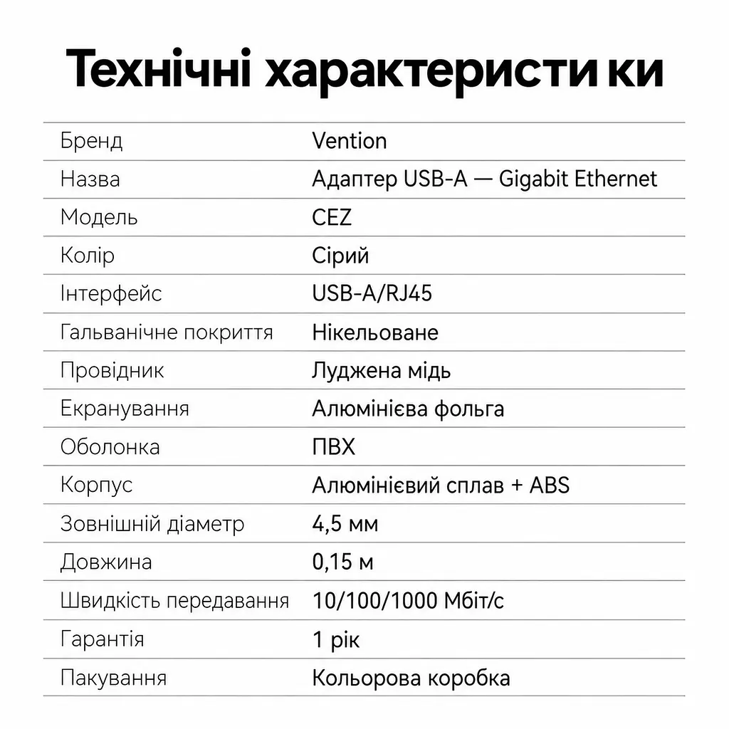 Мережевий адаптер Vention зовнішня мережева карта USB-A на Ethernet RJ45 10/100/1000 Мбіт/с без встановлення драйверів у macOS і Windows 8–11 для USB-порту док-станції Nintendo Switch з LED-індикаторами підключення з алюмінієвим тепловідвідним корпусом з вбудованим кабелем 0,15 м сірий (CEZHB) - фото 2