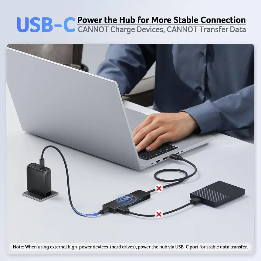 USB-хаб Acer ODK350 на 4 порти, багатопортовий концентратор USB 3.0, розгалужувач USBA для ноутбука, ПК з портом живлення Type C - фото 5