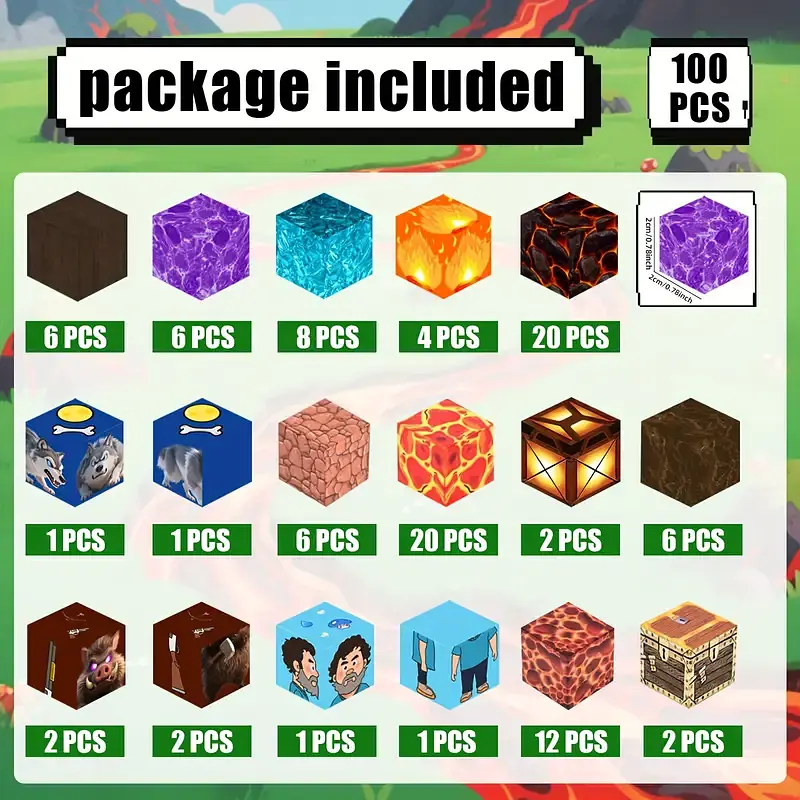 Магнітний конструктор Minecraft 100 шт + 3 фігурки по грі Майнкрафт Вулканічна зброя Mk001015 - фото 6