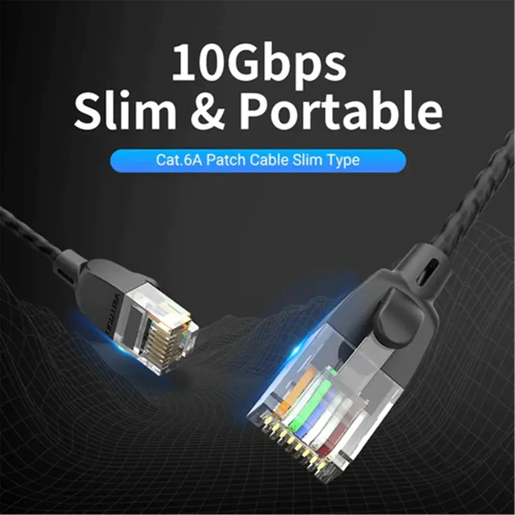 Патч-корд 1м, UTP cat 6A RJ-45 slim black Vention (IBIBF) - фото 2