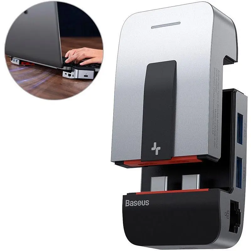 Мультипортовий адаптер USB Хаб Baseus Armor Age Type-C Bracket Multifunctional Hub CAHUB-AJ0G Grey - фото 2