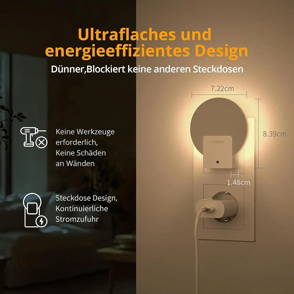Світлодіодне нічне світло з підсвіткою з диммірним Lyridz Night Light Socket with Twilight Sensor Паковання з 2 Socket Light - фото 3
