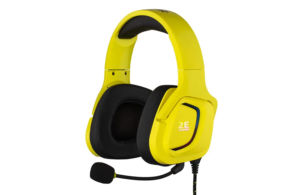 Навушники ігрові з мікрофоном 2E GAMING HG340 Yellow, mini-jack/dual 3.5mm, RGB, 2 м