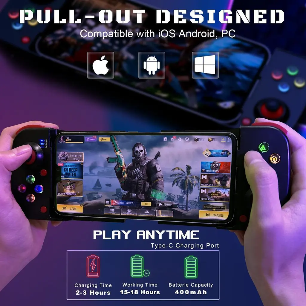 Bluetooth Джойстик для Телефону Геймпад для Смартфону Gamepad Бездротовий Ігровий Контролер для iOS андроїд, Чорний - фото 10