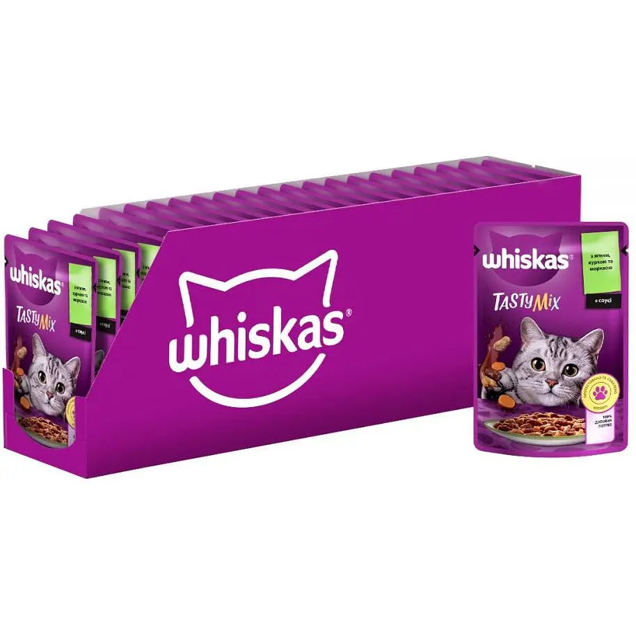 Вологий корм для котів Whiskas TastyMix, ягня, курка, морква, 85 г - фото 4