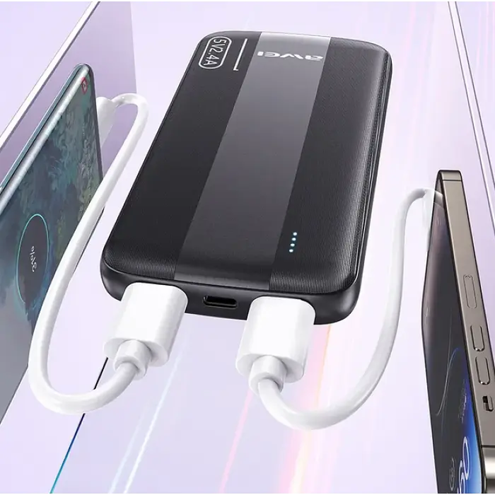 Зовнішній акумулятор Power bank AWEI P20K 10000 mAh 2 USB батарея заряджання Чорний - фото 2