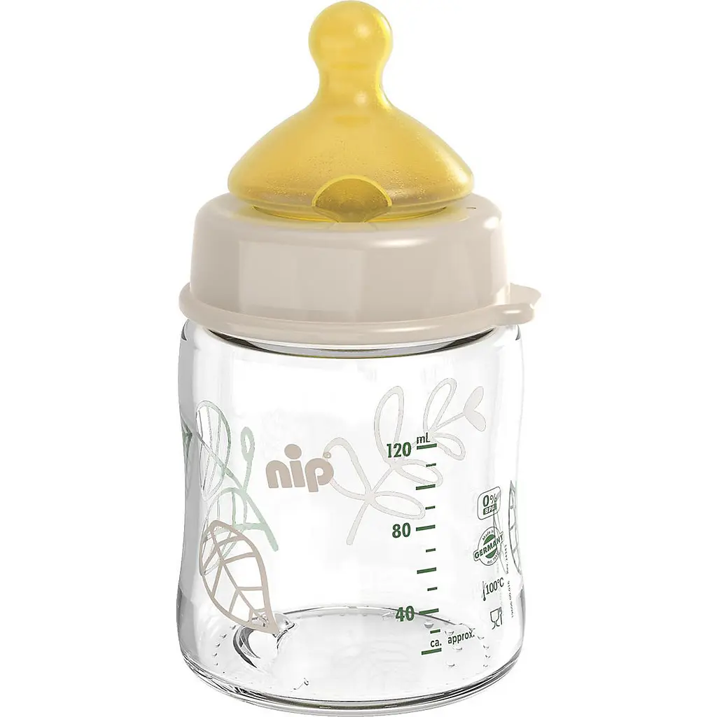 Стеклянная бутылочка Nip Зелена серия Вишенка, с широкой горловиной, латекс, бежевая, 120 мл (35116) - фото 2