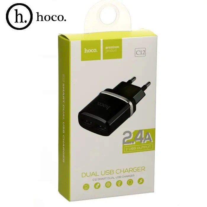 Зарядне мережеве HOCO C12 (2USB 2.4A) Чорний - фото 2