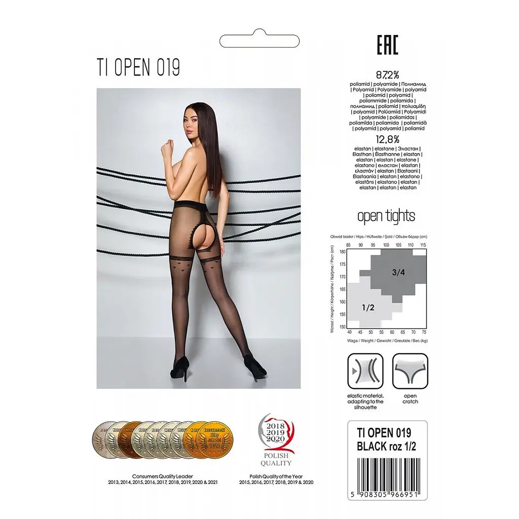Колготки з відкритим доступом, імітація панчіх Passion TIOPEN 019 black 1/2 (20 den) - фото 6