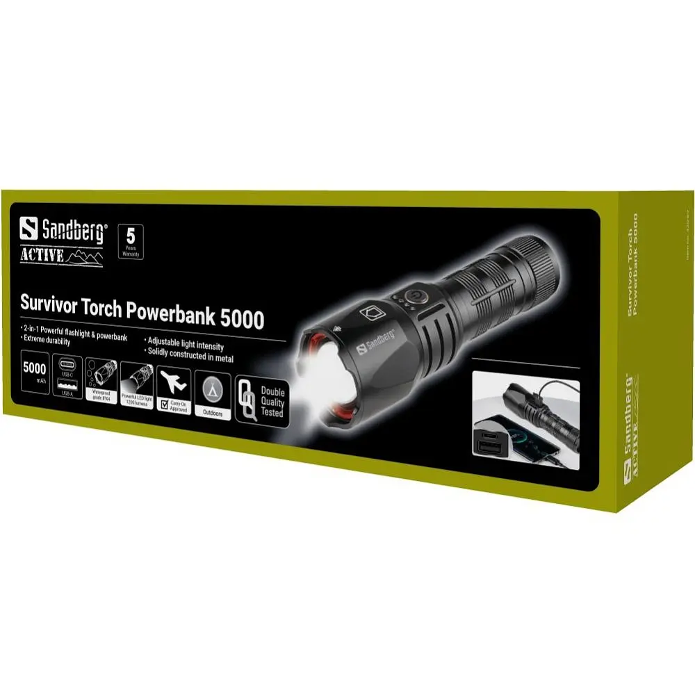 Ліхтарик-повербанк Sandberg Survivor Torch Powerbank 5000 mAh XHP160LED USB-C 18w (420-89) - фото 5