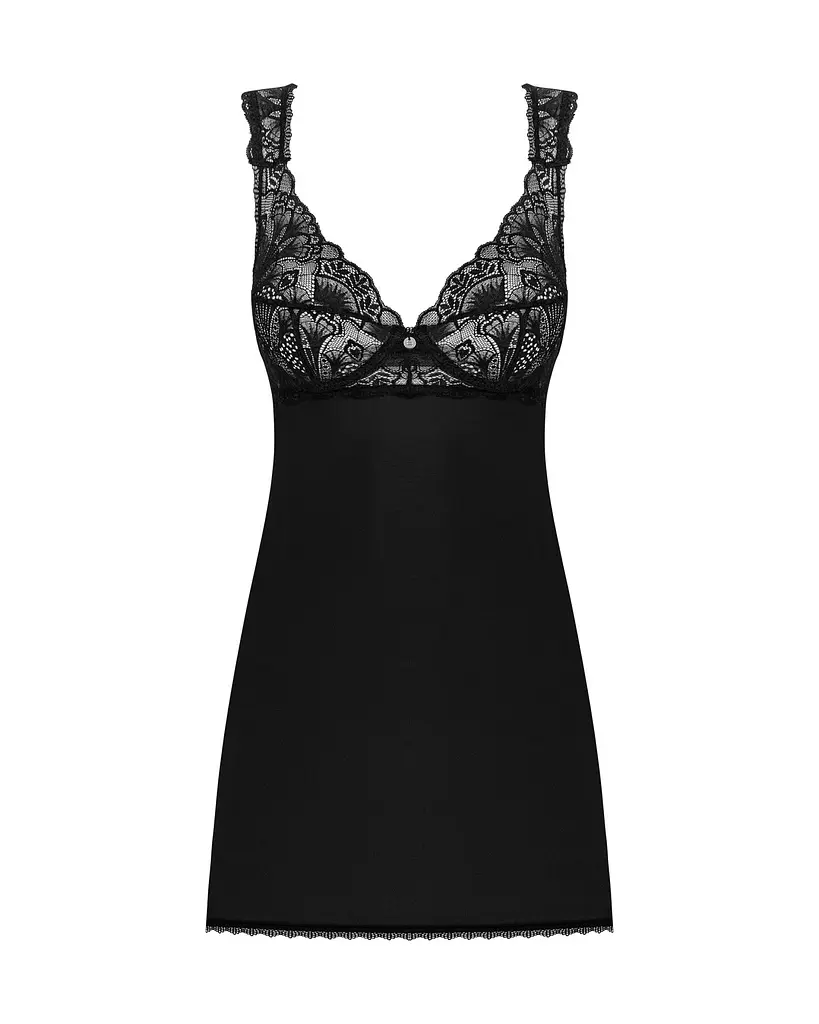 Сорочка бебі-дол з мереживом на грудях Obsessive Donna Dream babydoll XL/2XL Black, стрінги - фото 3