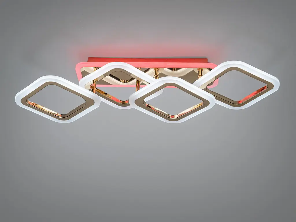 Люстра стельова LED Diasha HA8160/2+2G, 60W, 3200K-6500K, золото, геометричний дизайн для дому - фото 2
