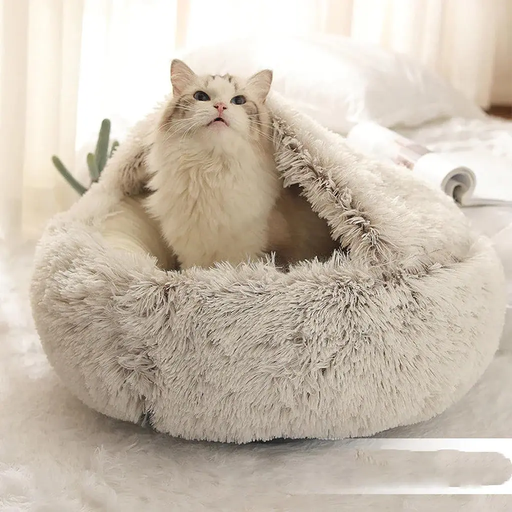 Плюшева лежанка Люпосанчик Brown Plush Pet Bed для котів та собак d 50 см - фото 2
