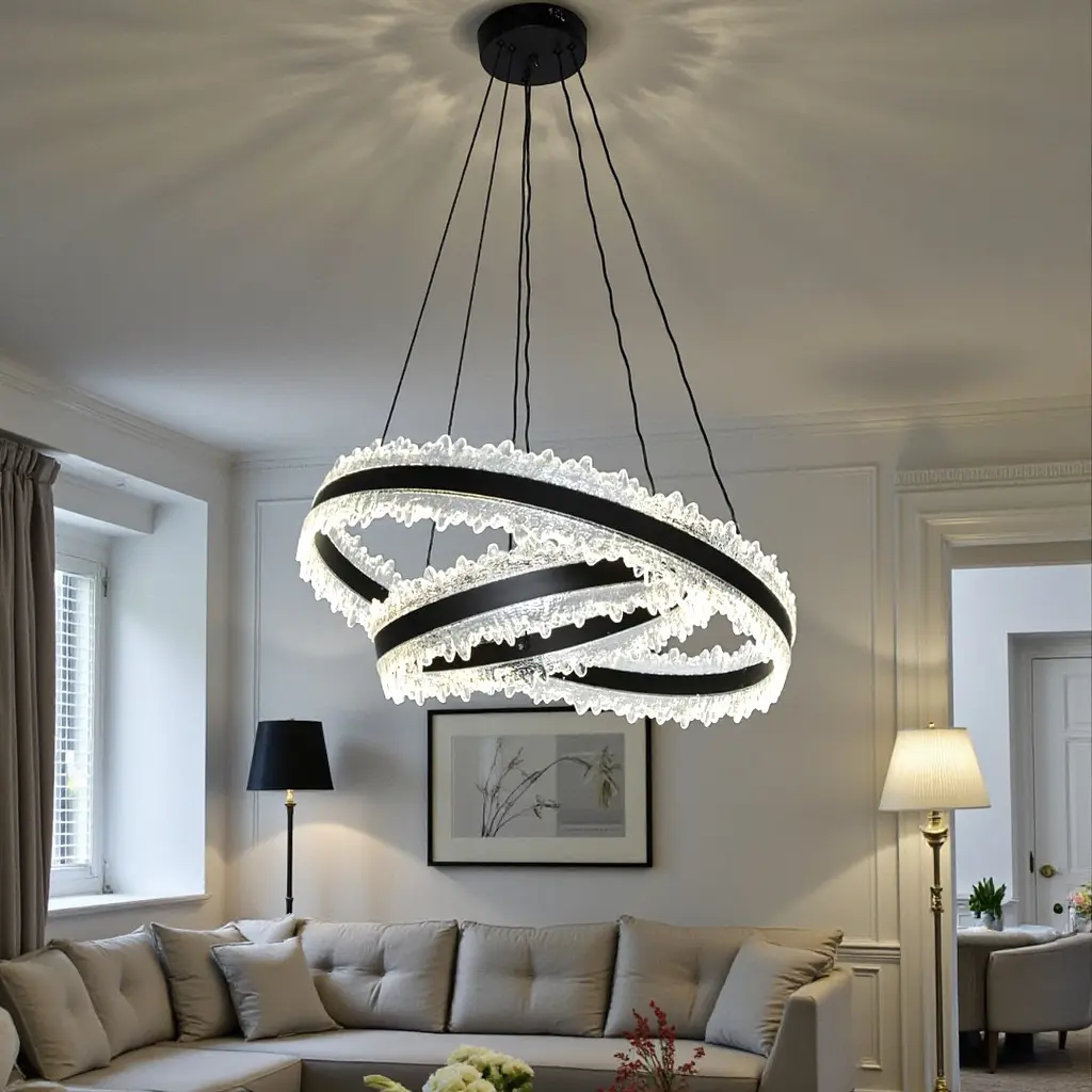 LED-люстра для вітальні Diasha D8751-600+400BK, чорна, 140W, 7700 lm - фото 3
