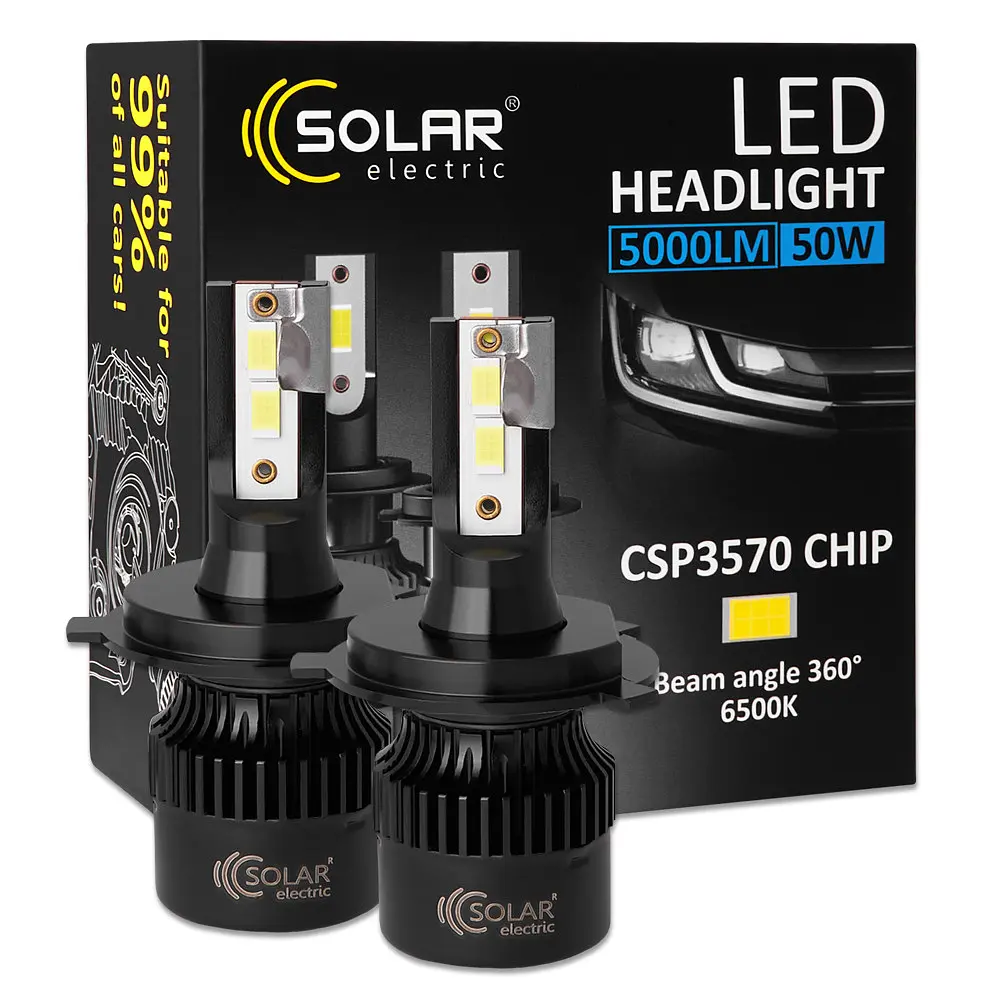 Автолампа Solar LED H4 12/24V 50W 5000 Lm 6500K CSP3570 2 шт. (8504S2) - фото 5