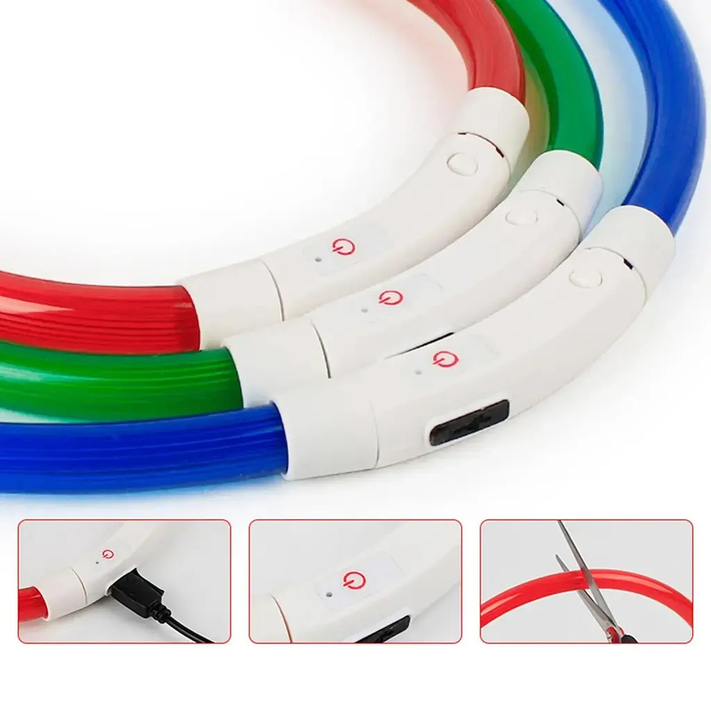 Светодиодный LED ошейник для собак с зарядкой USB, красный - фото 6