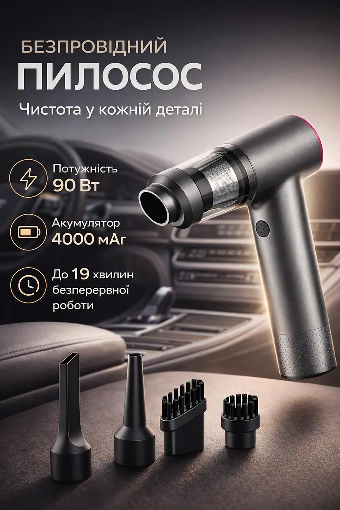 Автомобильный пылесос Yaoen 122 Brushless 90W 4000mAh (YVCNU4090B 5415) Серый - фото 3