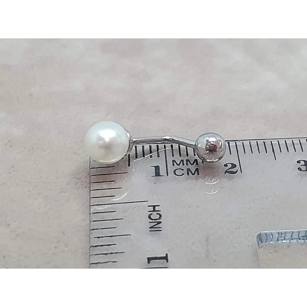 Серебряная серьга для пирсинга пупка Umax с жемчугом. 7030U - фото 3