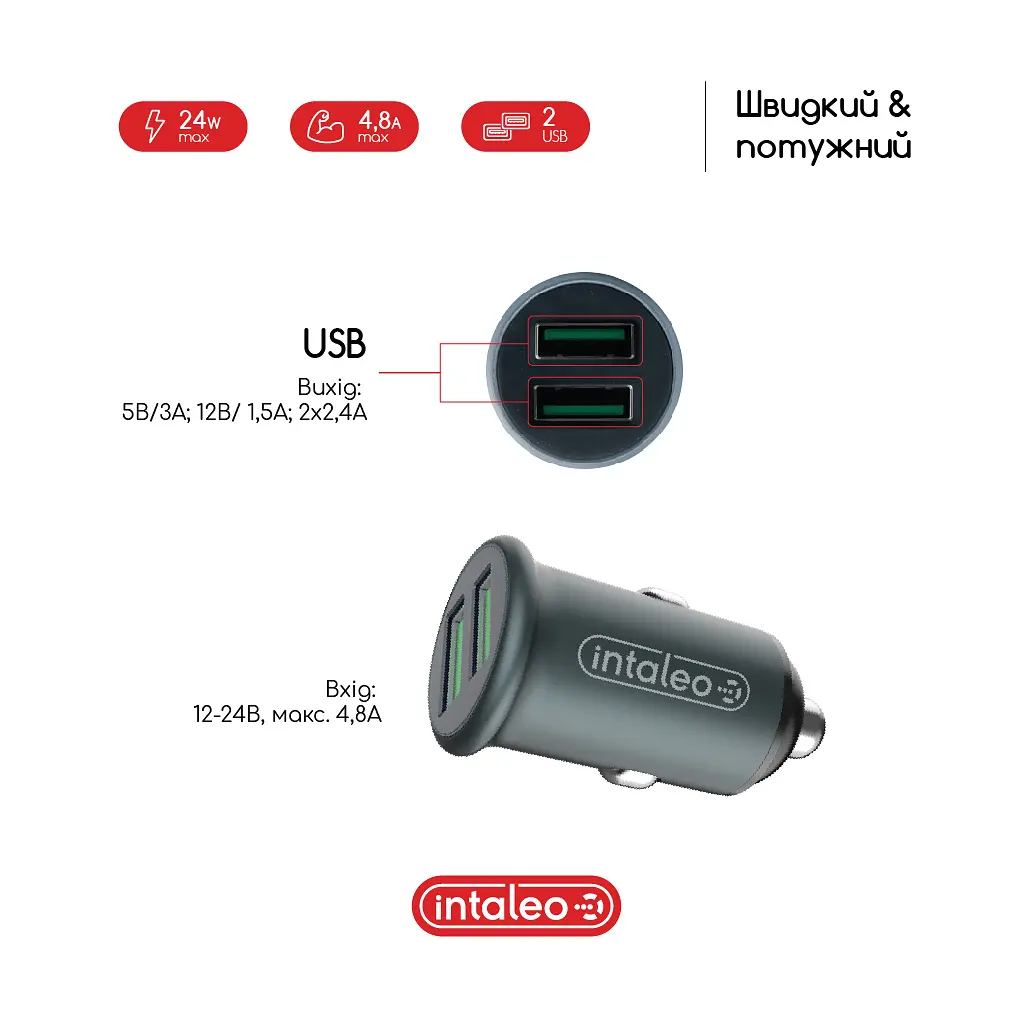 Зарядний пристрій Intaleo CCG482 (2USB4.8A) (1283126521553) - фото 3