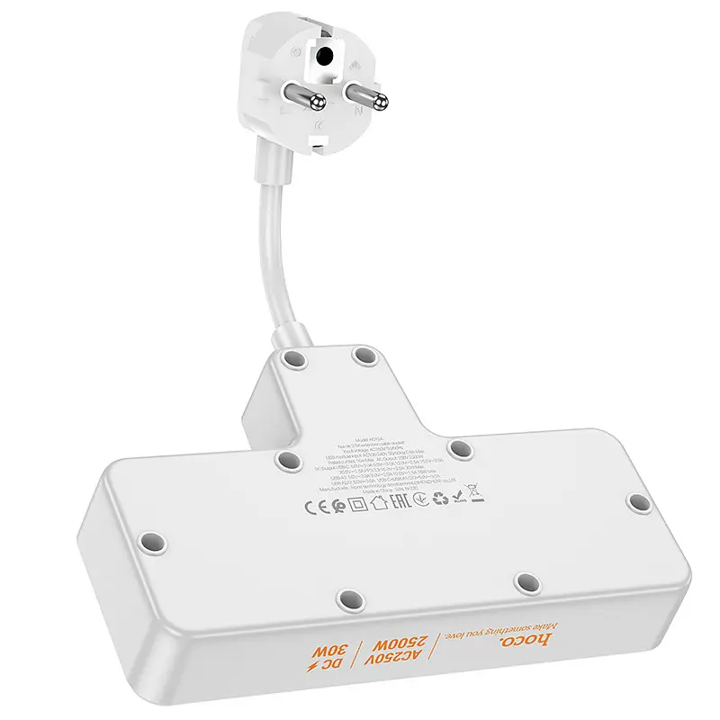 Сетевой удлинитель Hoco AC12A Reise 2-position expansion socket(PD30W/1C3A) черный - фото 3