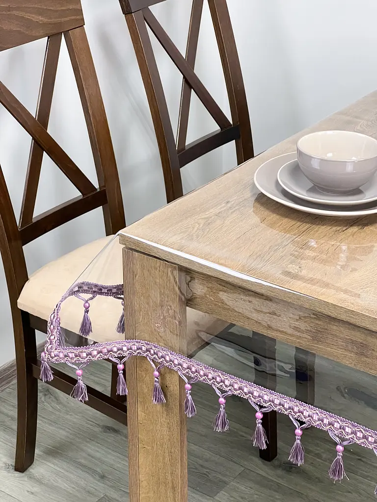 Скатертина силіконова з фіолетовою бахромою 400х190 см - фото 10