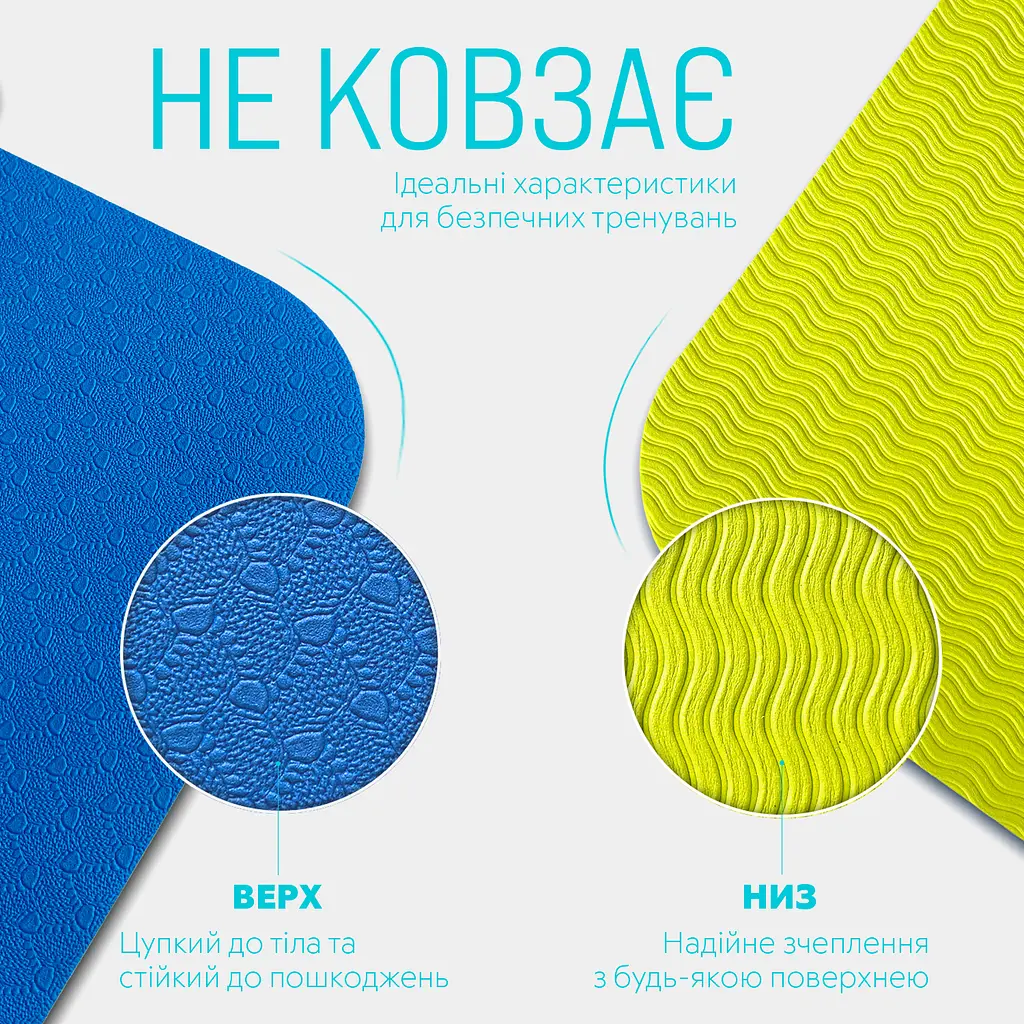 Килимок для йоги та фітнесу EasyFit TPE+TC 6 мм двошаровий синій-жовтий - фото 4