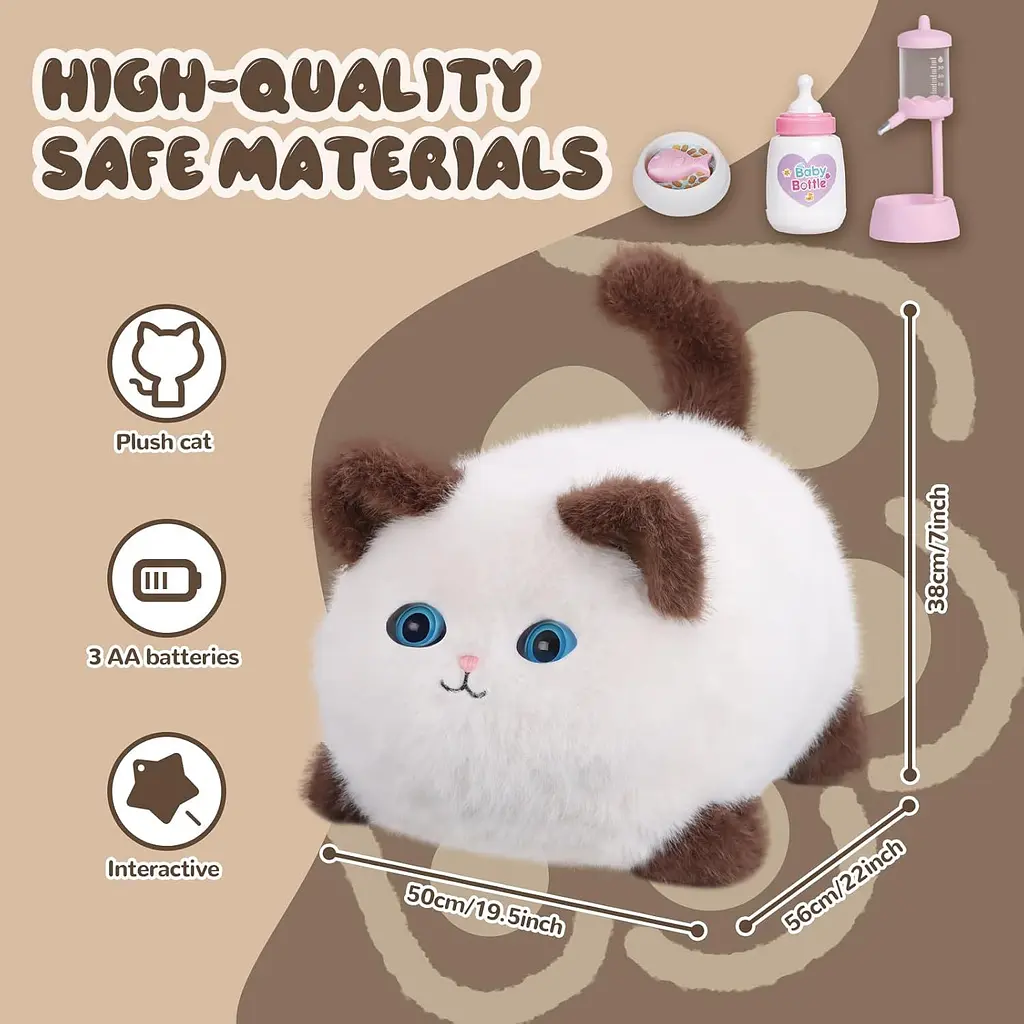 Інтерактивна м'яка іграшка AiDA Smart Blinking Cat біло-коричнева (AD54098) - фото 5