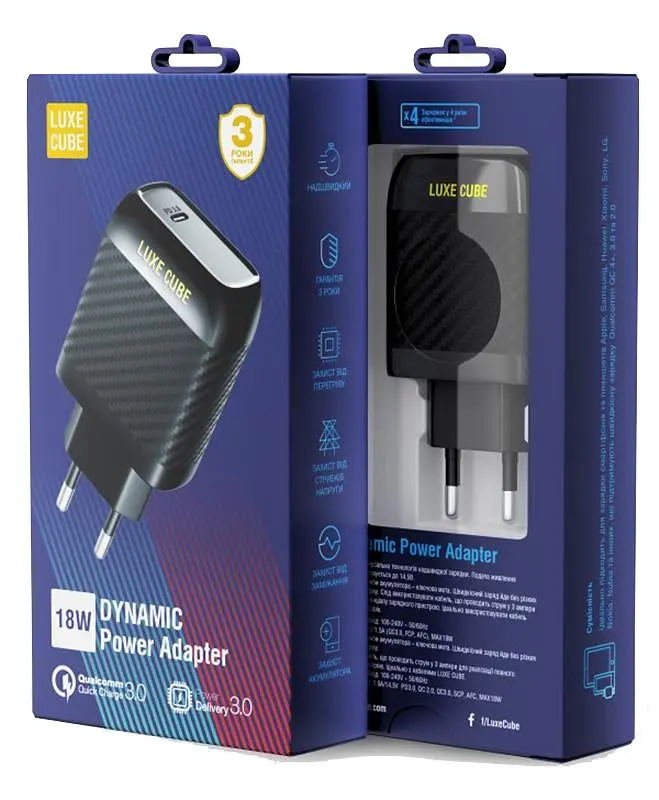 Мережевий зарядний пристрій Luxe Cube Dynamic 18W (1USBх3A) Чорний (4446689880896) - фото 2