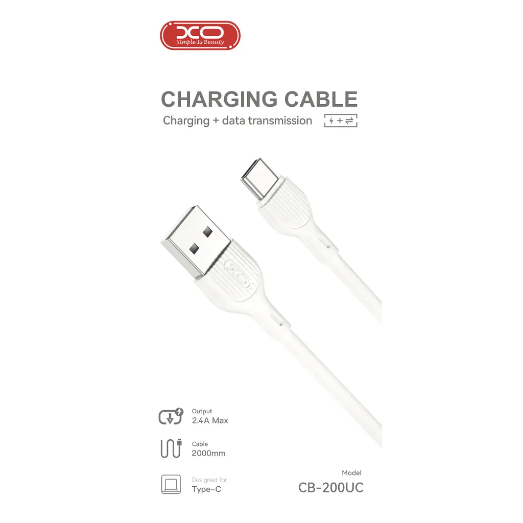 Дата кабель USB 2.0 AM to USB-C 2.0m 2.1A XO (CB-200UC) - фото 2