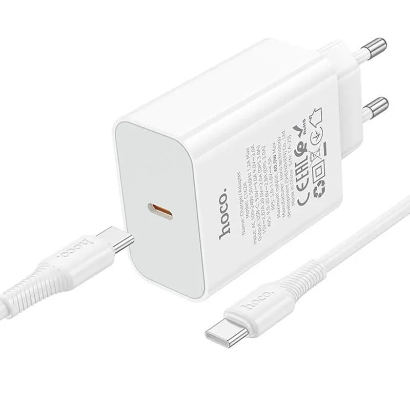 МЗП Hoco C162A Source PD40W (1USB-C) + кабель Type-C to Type-C White - фото 5