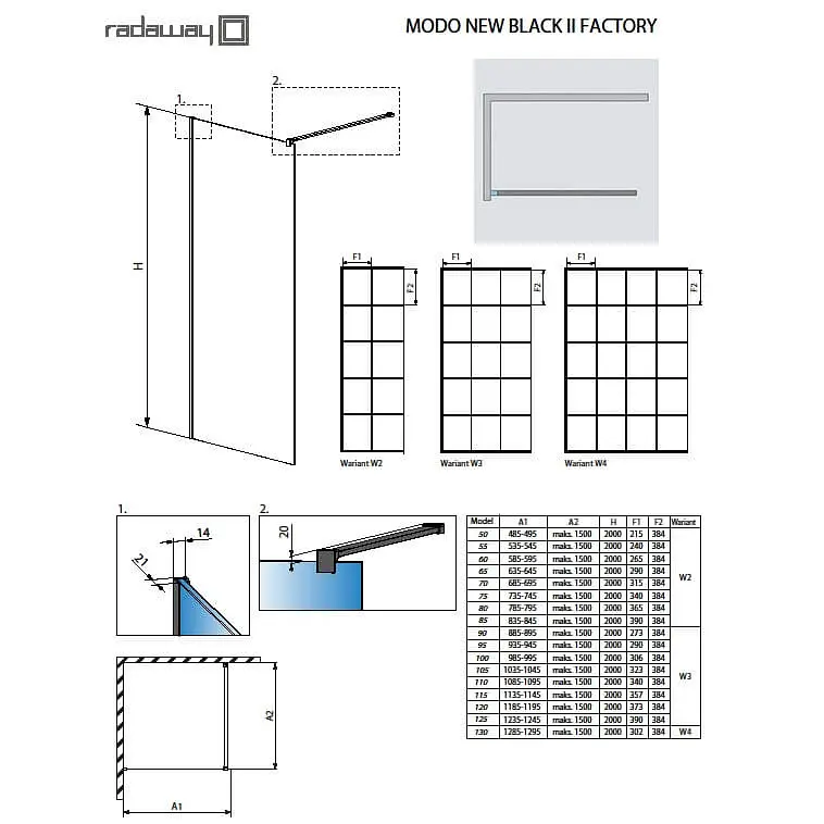 Душова стінка Radaway Modo New Black Factory II 120x200 скло factory, чорний (389124-54-55) - фото 3