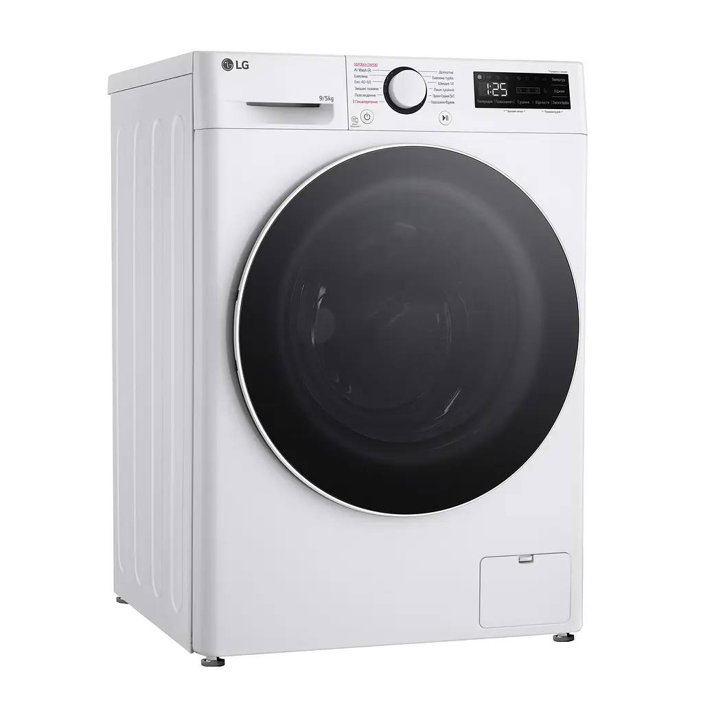 LG Прально-сушильна машина фронтальна, 9(5)кг, 1200, А, 48см, дисплей, пара, інвертор, білий - фото 3