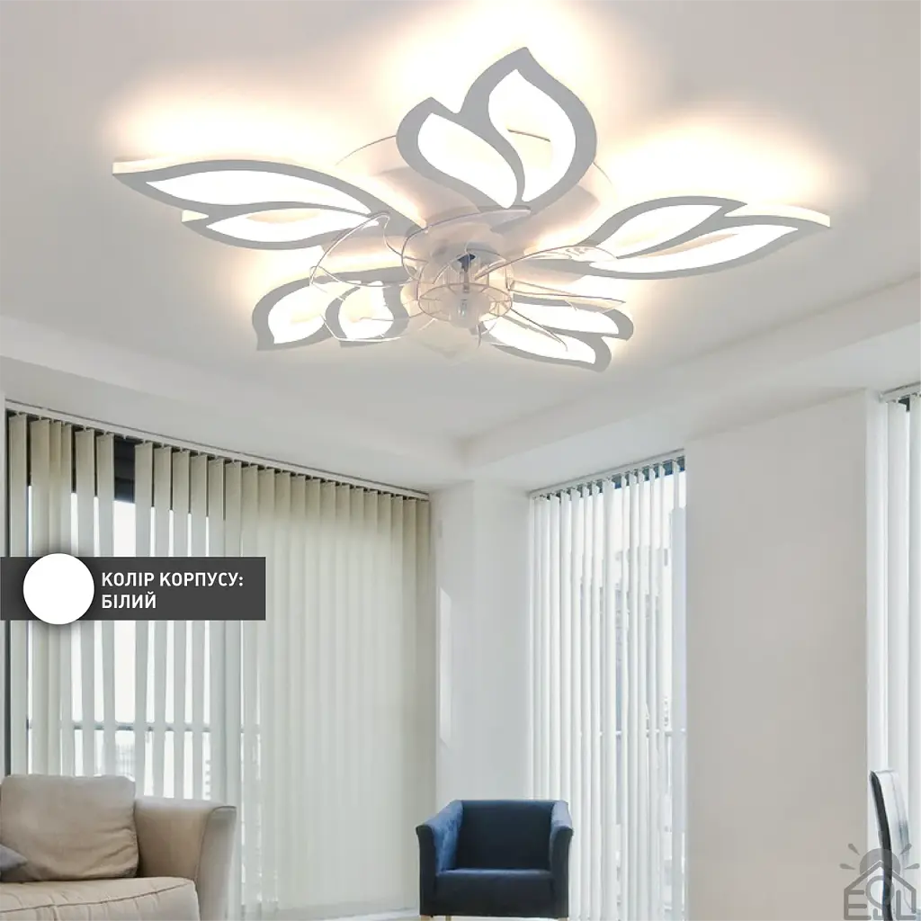 Керована світлодіодна люстра з вентилятором FAN ASTRA 85W+18W 5F-APP-680×120-WHITE/CLEAR-220-IP20 ESLLSE - фото 4