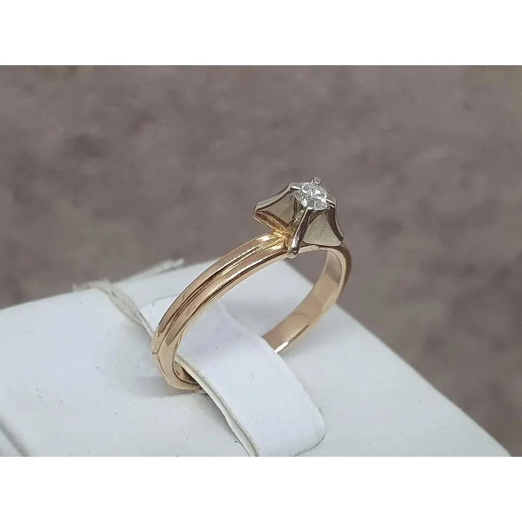 Золоте кільце ЮЗ "Багет" з діамантами. 4В420103236/14 16,5 - фото 3