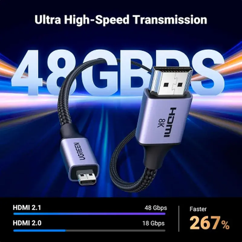 Кабель мультимедійний HDMI M to HDMI micro M 1.0m V2.1 8K60Hz HD164 black Ugreen (15516) - фото 4