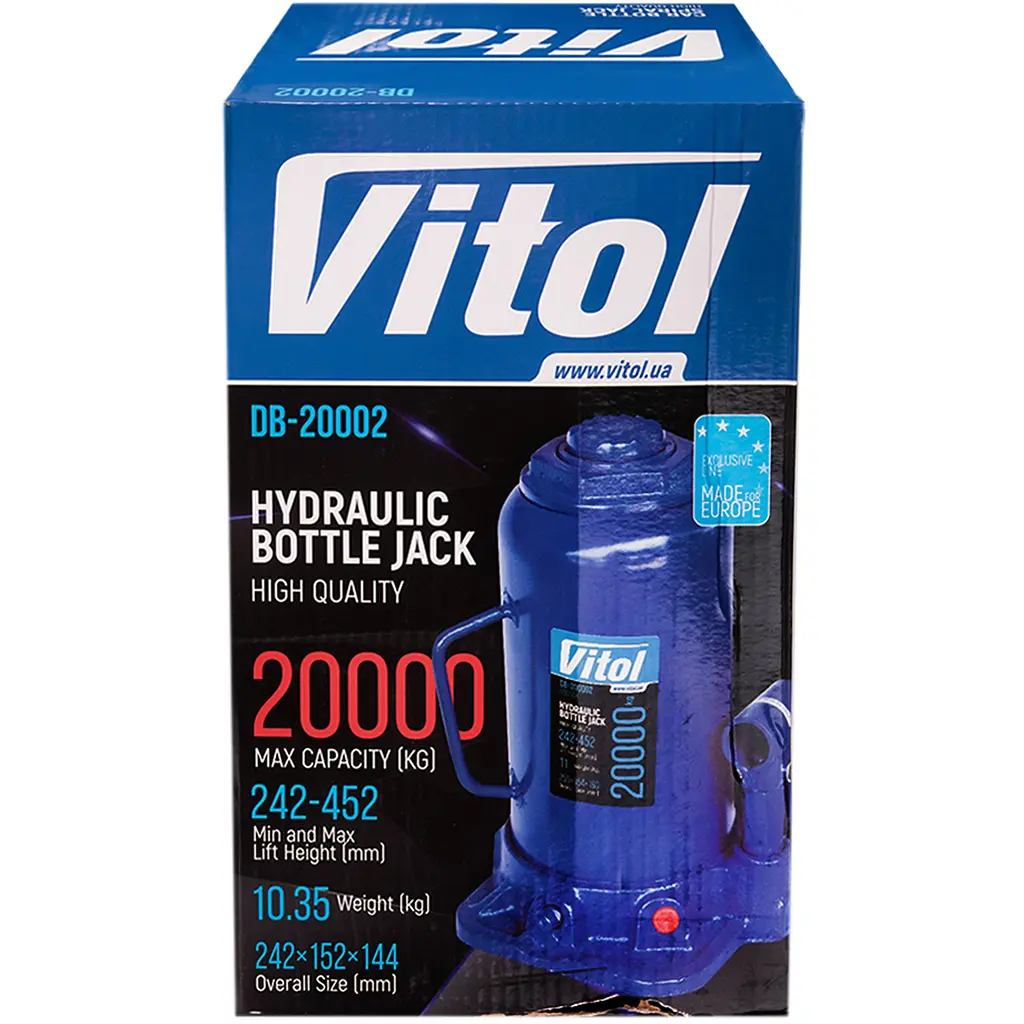 Домкрат гидравлический телескопический Vitol 20т 242-452 мм 10.35 кг (DB-20002) - фото 8