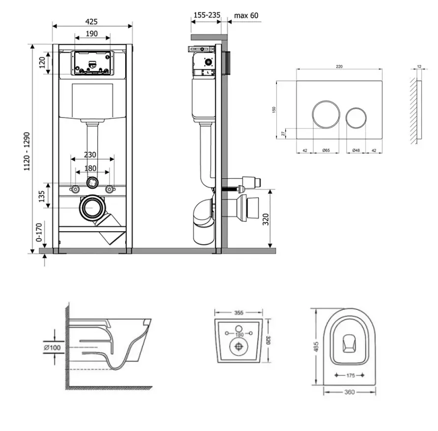 Набір Q-tap Nest 4 в 1 підвісний унітаз Swan Ultra Quiet 485x360x320 + комплект інсталяції QT16335179W45151 - фото 2