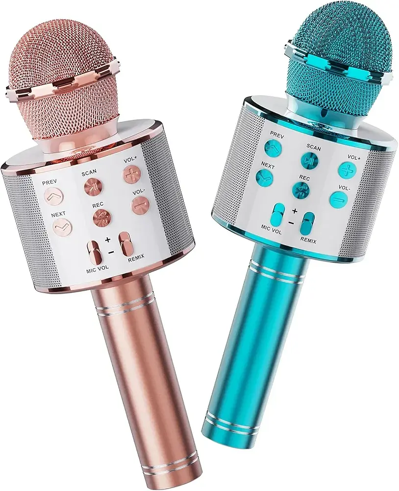 Дитячий бездротовий караоке-мікрофон Bluetooth з LED ефектами та вбудованою колонкою, рожевий