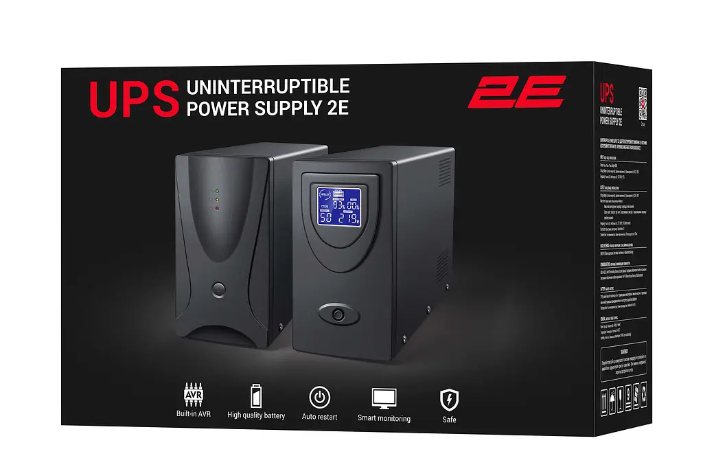 2E Джерело безперебійного живлення DD2000, 2000VA/1200W, LCD, USB, 2xSchuko - фото 4