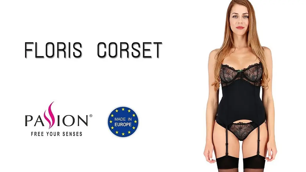 Корсет з пажами та трусики Passion Exclusive Floris Corset, L/XL - фото 5