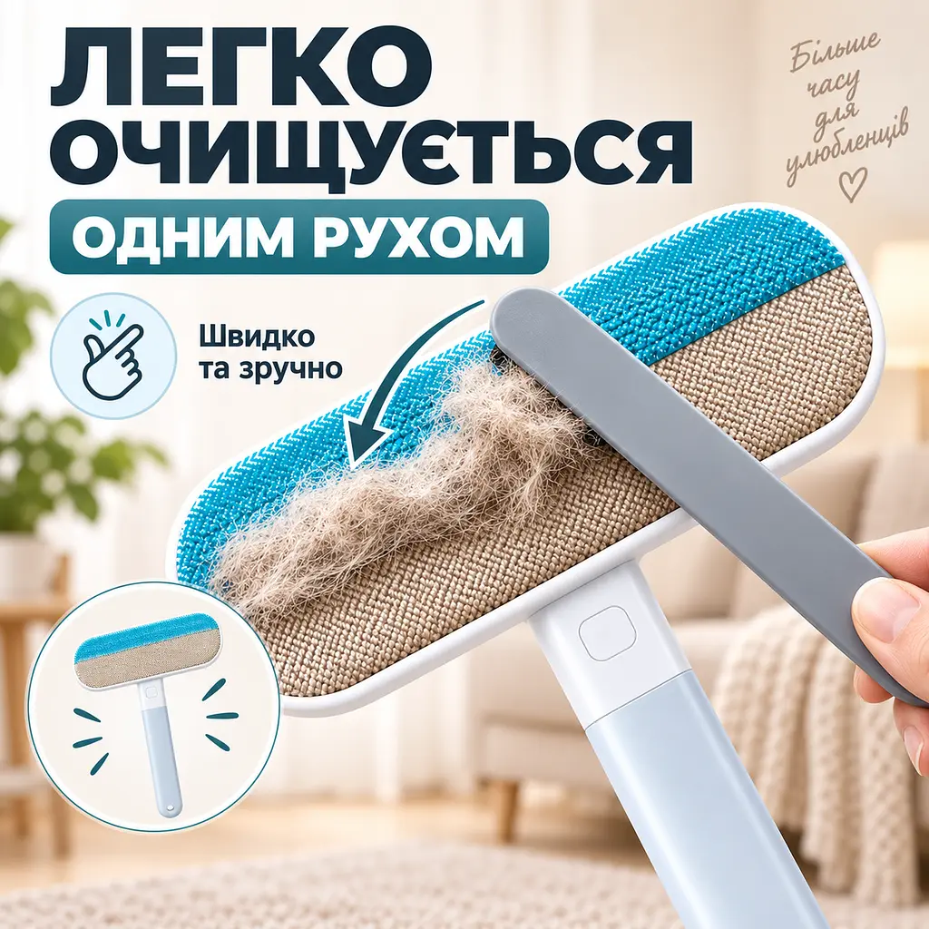 Щітка 4 в 1 для видалення шерсті тварин, чищення меблів, килимів, одягу та вікон з довгою ручкою 59 см-KT9004202 - фото 7