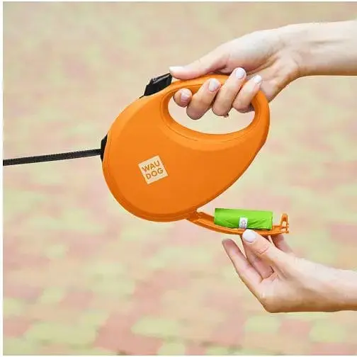Повідець-рулетка для собак Waudog R-leash з контейнером для пакетів, світловідбивна стрічка, М до 20 кг, 5 м помаранчевий - фото 8