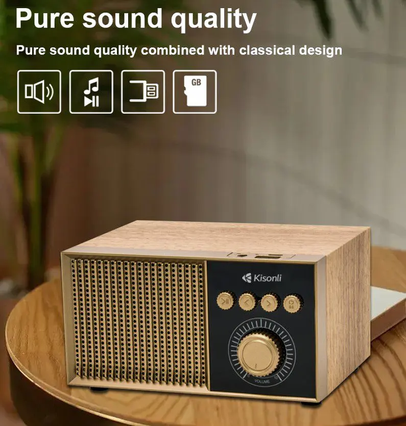 Портативная колонка ретро Kisonli G10 Bluetooth 1200mAh 5Вт Wooden - фото 6