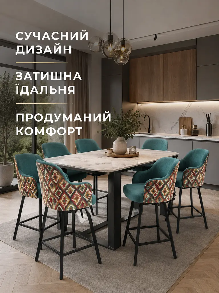 Стілець для барної стійки Ріо з акцентною спинкою Хокер з м’яким сидінням 50×47 см, висота 111 см, зелений (49676306) - фото 8