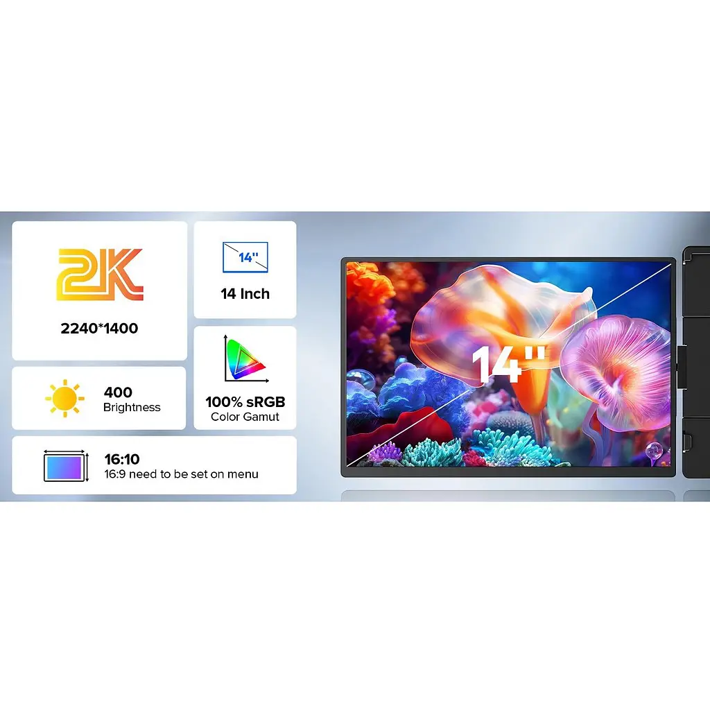 Портативний монітор UPERFECT 14` 2K Triple with 360° [116434] - фото 3