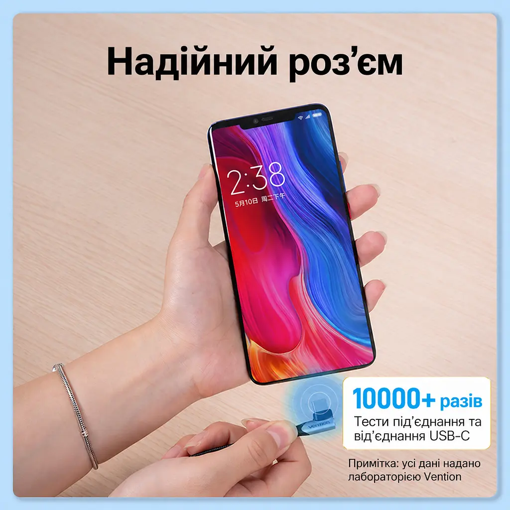 Кабель Vention TANHD USB-C - USB-C кутовий 90° PD 100 Вт 0,5 м сірий (TANHD) - фото 8