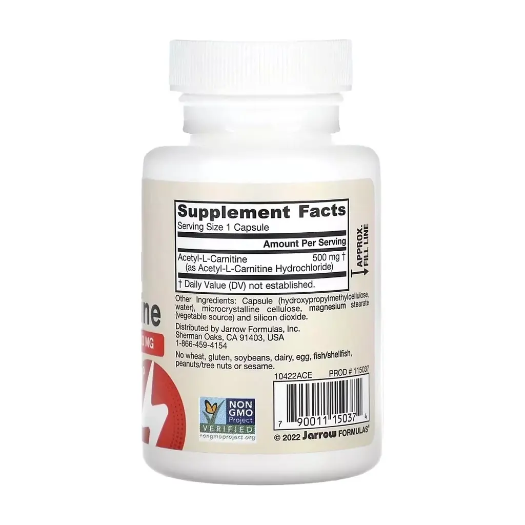 Вітамінно-мінеральний комплекс Jarrow Formulas Ацетил L-карнітин, 500 мг, Acetyl L-Carnitine, 60 вегетаріанських кан. (JRW15037) - фото 2