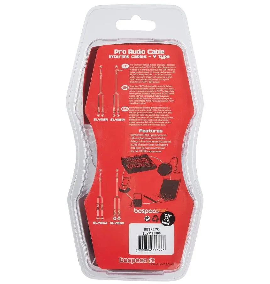 Коммутационный аудио кабель Mini-Jack 3,5 — 2xJack 6,3 mono Bespeco SLYM-SJ500 5м - фото 3